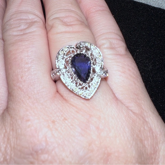 Blue Stone and CZ cocktail Ring in Sterling silver - Picture 7 of 12